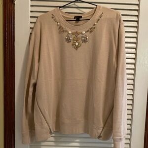 Ann Taylor - Beaded Crewneck Sweater With Zipper Adjustment On Each Side Sz L